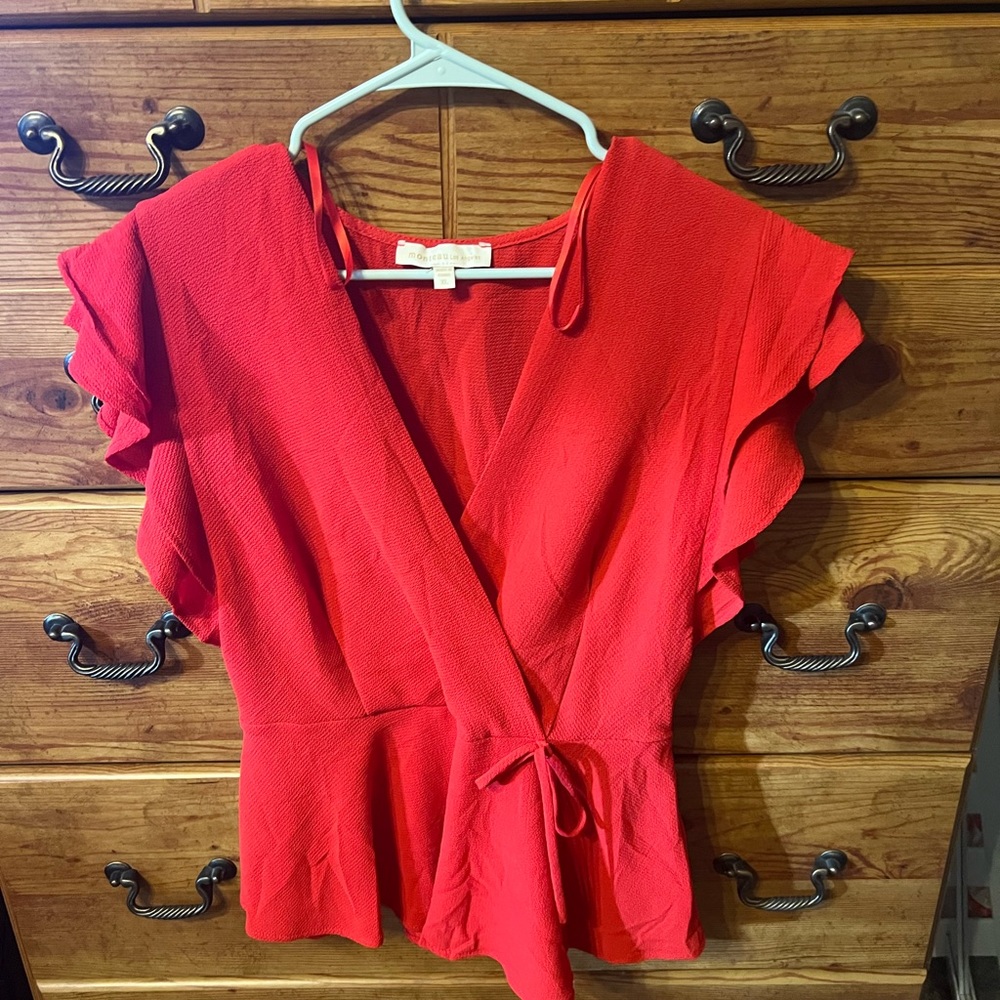 Chiffon like faux wrap shirt worn only a couple of times